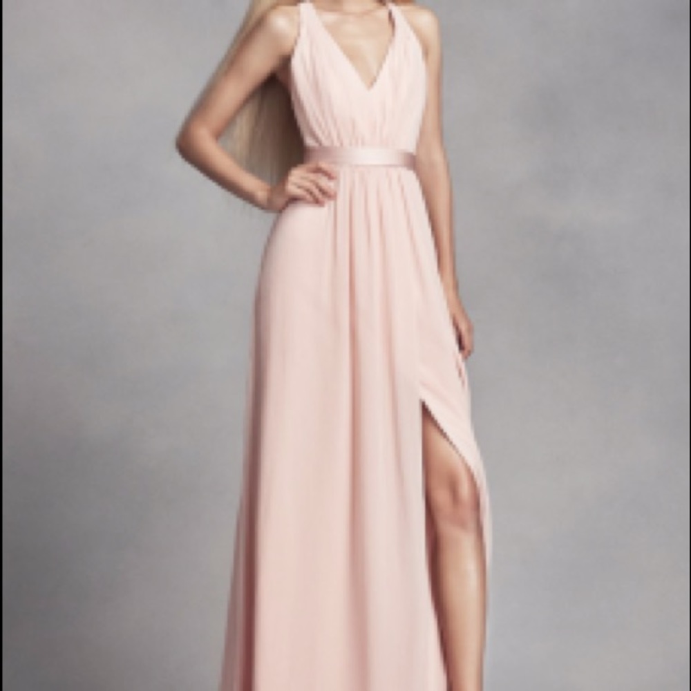 V Neck Halter Gown with Sash- WHITE BY VERA WANG.